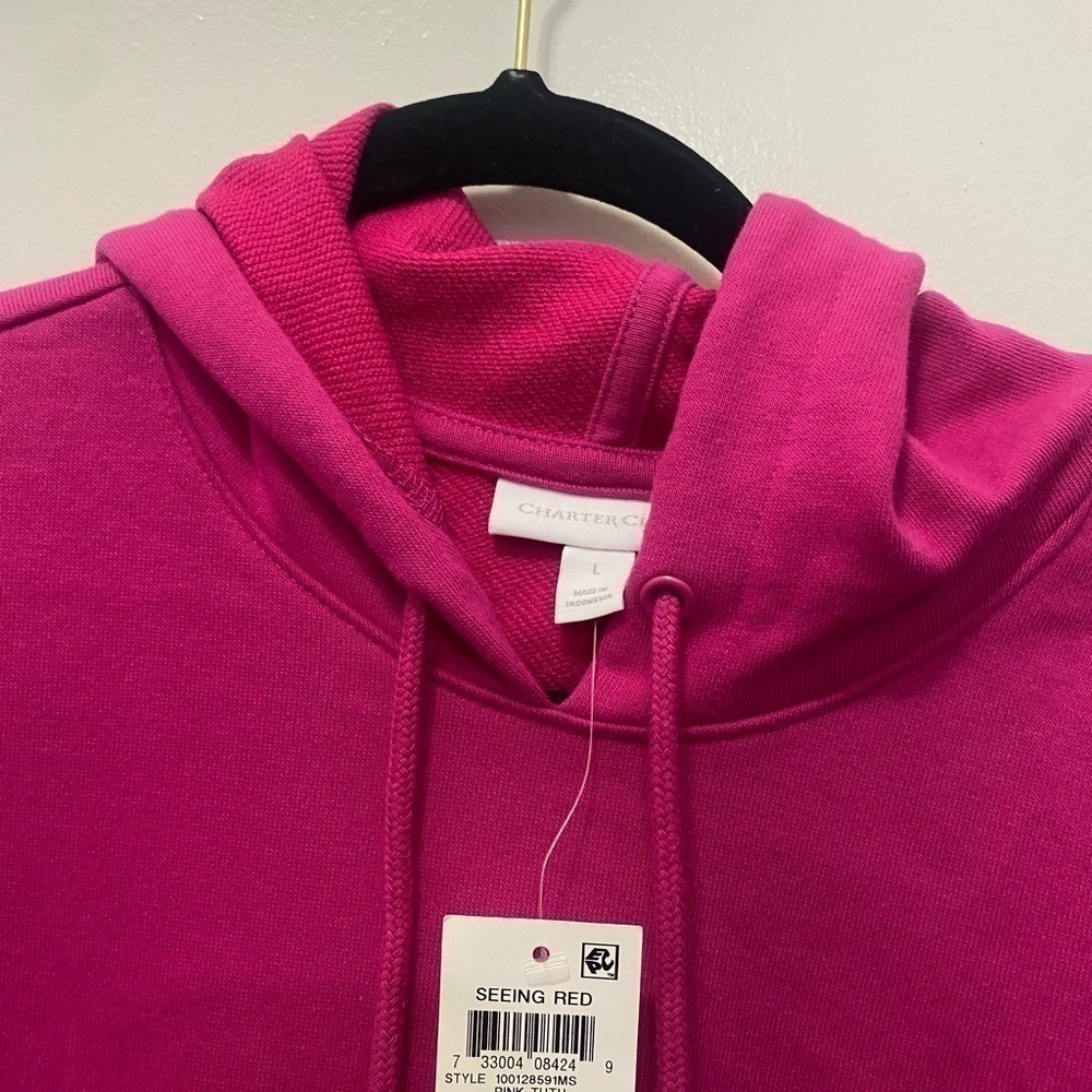 New! Charter Club Rhinestone Crop Hoodie Sz L - Picture 3 of 9
